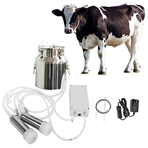 14L Cow Milking Machine,Pulsation Vacuum Electric Milking Machine, for Livestock Household Domestic Farm Milking,Automatic Pulse Breast Pump,with 2 Teat Cups Pulsation Vacuum Pump Stainless Steel Buck