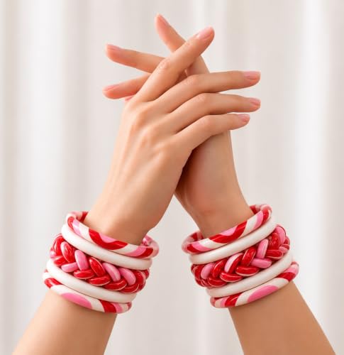Image of Heer Bangles Rajasthani Traditional Lac Bangles Set, Handcrafted Multi-Color Pattern, Jaipuri Lakh Chudi for Women & Girls, 10 Piece Set (Red, Pink, Purple, Sky Blue) - Available Sizes: 2.2, 2.4, 2.6, 2.8, 2.10, 2.12