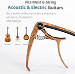 Quick-Change Guitar Capo with 6 Picks for Acoustic & Electric Guitars | Compact 6-String Rosewood Color Capo Set, Cushioned Silicone Contact, Even String Pressure, Capos for Practice Lessons Gigs