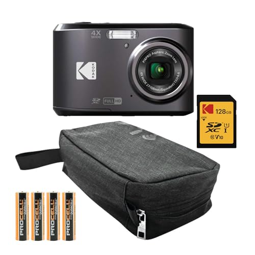 Kodak (コダック) PIXPRO FZ45 フレンドリー ズーム デジタルカメラ(ブラック) 折りたたみ収納トラベルケース、128GB SD Class 10 UHS-I U1 V10 フルHDメモリーカード、Procell AA (4パック) (4