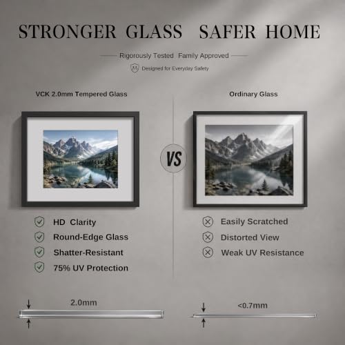 Image of VCK 12x12 Picture Frame with Real Glass, Black Wood, 8x8 Mat, 2 Pack