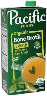 Pacific Foods Organic Chicken Bone Broth With Lemon Balm and Sage, 32 oz Carton