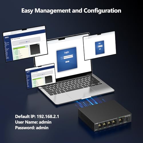 Image of 5 Port 2.5GB Web Managed Ethernet Network Switch | 5 x 2.5 Gigabit | 1 x 10Gb SFP+ | Multigig Switch 10-100-1000Mbps | 45G Bandwidth | Fanless Metal Internet Switch