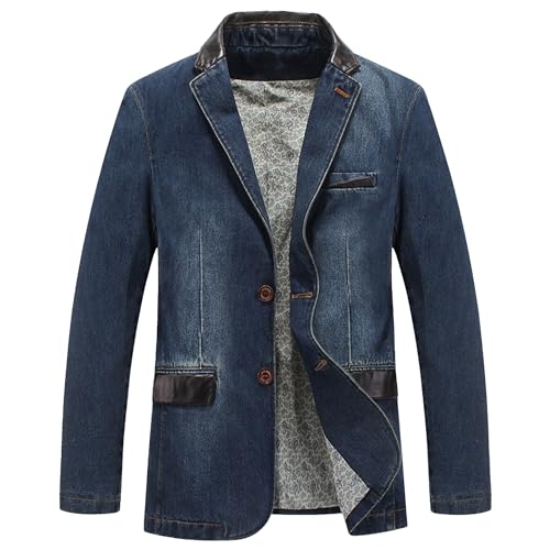 SWJGLITTR Men's Denim Blazer Sport Coat Two Button Casual Suit