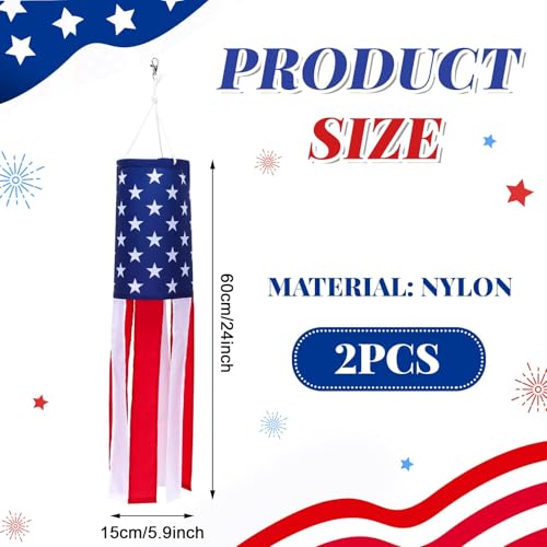 NOVWANG 24 Inch American Flag Windsock, 2 Pcs Heavy Duty Patriotic Outdoor Decoration USA Windsock for Memorial Day Independence Day Garden Porch Boat Decor