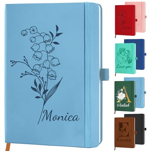 STREADVE Livre personalizado caderno A5 personalizado com nome flor livre capa dura notebook couro aniversário presente mulher adultos menina escolar pentagrama