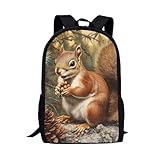 Dellukee Kids Backpack Squirrel Print Fashion School Bags For Boys Girls Stylish Lightweight Student Daypack Backpack