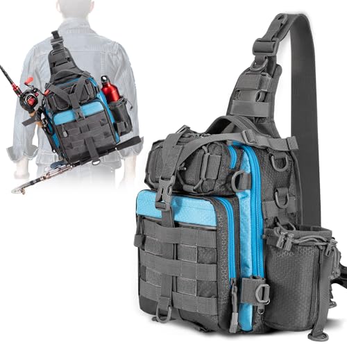 BLISSWILL Fishing Backpack with Rod Holder Tackle Bag Lightweight Sling Storage Bag Fishing Gifts for Men
