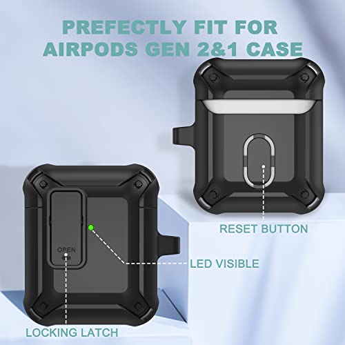 Winproo Armor Airpods 2Nd & 1St Generation Case Cover With Lock Clip, Military Hard Shell Full-Body Shockproof Protective Case Skin With Keychain For Airpods 2Nd & 1St Gen (Black) #TOP5