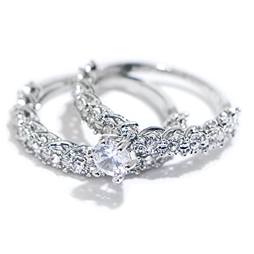 925 Sterling Silver Shiny Full Diamond Gemstone Ring Cubic Zirconia Rings CZ Diamond Ring Double Ring Eternity Engagement Wedding Band Ring for Women (US Code 8)3