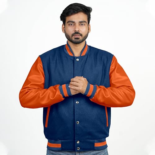 Image of Men's Fashion Varsity Jacket Causal Slim Fit Wool Letterman Baseball Bomber Jackets