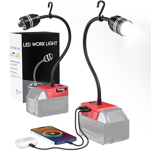 Ecarke LED Work Light Compatible with Milwaukee, 2PCS 18V LED Work Light with Flexible Gooseneck,20W 2000LM Cordless Battery Flashlight, Zoomable Flood Light with USB for Camping, Emergency, Outdoor