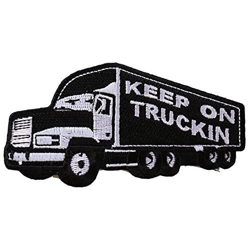 Crazy Novelty Guy Patch, Premium Quality Embroidered Patch (Iron-On or Sew-On), Keep On Trucking (Tractor Trailer Trucker), 4" x 2" Patch