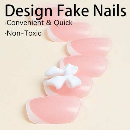 24Pcs Pink Press on Nails Short Square Fake Nails White French Tip Press ons Full Cover Glue on Nails Solid Color Glossy Nude Pink Designs Cute False Nails Stick on Nails for Women Daily Wear - Thumbnail 3