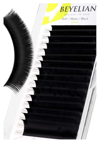 BEYELIAN Eyelash Extension Natural Matte Black 0.03-0.20 C/D/D+/L/M/LU Curl 7-15mm 100Â°/212Â°F High Temperature Resistant Classic Volume Individual lash Extensions Professional Use (0.20 D 7-15mm)