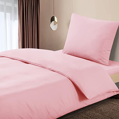Aisbo Housse de Couette 140x200 Rose - Parure de Lit 1 Personne en Microfibre avec Fermeture Éclair, Parure Housse Coutte zippée 140x200 avec 1 Taie d'oreiller 65x65