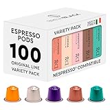 BrewBlack Variety Pack - 100 Aluminium Coffee Pods Compatible with Nespresso Original line - Medium & Dark Roast Coffee Capsules Made in Italy