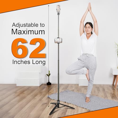 Image of Long Selfie Stick Tripod for Mobile | 62 inch Extendable Aluminum Tripod Stand with Bluetooth Remote | 360 Rotation | Vlogging for iPhone & Android | Travel Selfie Stick | Ring Light Mount