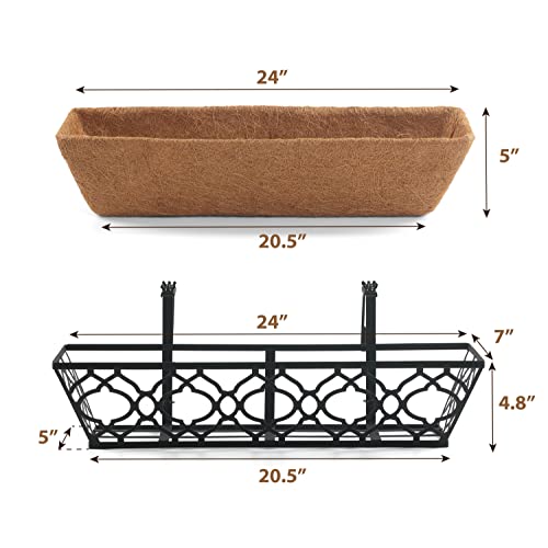 2B-Garden 24'' Window Deck Railing Planter Boxes With Coconut Liner (Pack 2), Window Basket Deck Railing Planter Boxes Metal Hanging Flower Planter For Outdoor Garden Fence Lawn #TOP2