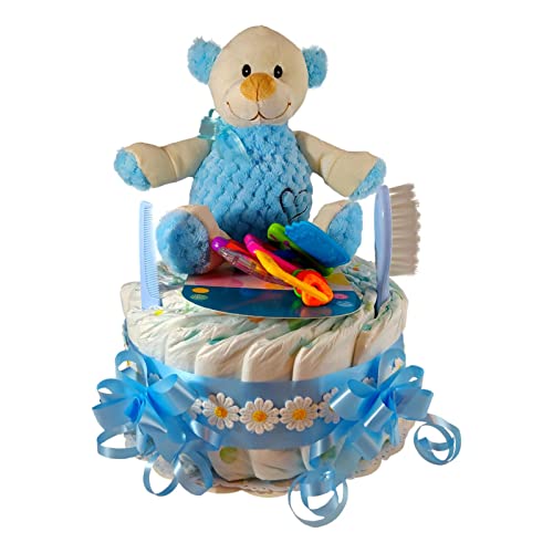 Tarta De Pañales Para Niño - Bebe Recién Nacido - Peluche - Peine y Cepillo - Mordedor