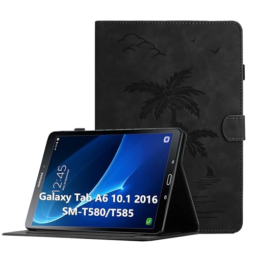 Case for Samsung Galaxy Tab A6 (SM-T580/T585) 2016 10.1 Inch Premium PU Leather Tablet Protective Case Magnetic Folio Cover with Stand Function, Auto Wake/Sleep and Card Slot, Black