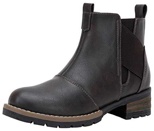 Jeossy Women's 9007 Coffee/Dark Brown Ankle Boots Comfy Chelsea Low Heel Booties For Women With Side Zip Size 9.5(Djy9007 Coffee 09.5) #TOP12