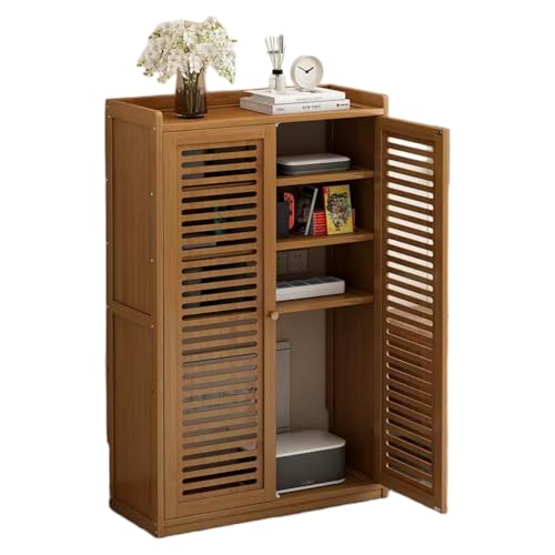 JQQJ無線ルーター キャビネット ルーター収納ボックス ルーター収納 ケーブル 電話台 Wi-Fi収納ラック 配線隠し スリムラック コンセント 弱電箱カバー 竹製 シンプル ナチュラル オフィス リビングルーム 玄関に最適 (ブラウン,59*25*97