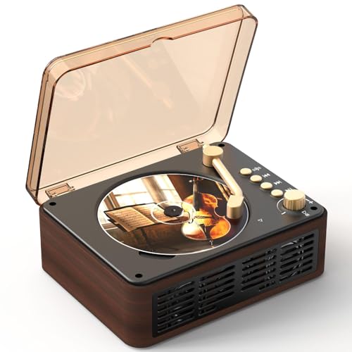Portable CD Player Bluetooth with Speakers - Lehwey Retro Vertical CD Players for Home, Built-in Dual Stereo Speakers, FM Radio, Repeat, Remote Control, Support USB&AUX, Retro Gift for Kids, Brown