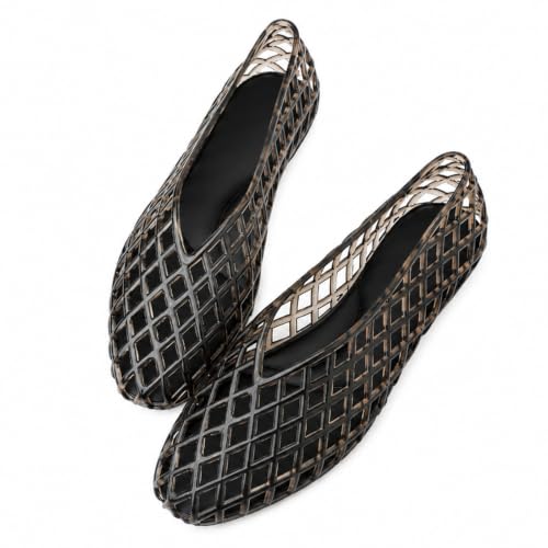 Jelly Sandals for Women Closed Toe Mesh Ballet Flats PVC Slip On Shoes