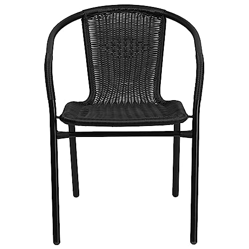 Flash Furniture 4-TLH-037-BK-GG Lila Modern Rattan Indoor/Outdoor Stackable Dining Chairs, Stacking Rattan Bistro Chairs For Patio Or Restaurant thumb #10