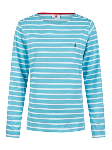 Wind Damen Longsleeve, Langarm T-Shirt, 100% Baumwolle, Shirt, Langarmshirt, Maritimes Shirt, Bretonen Shirt, gestreift, maritim, leger pollblue-Weiss 46