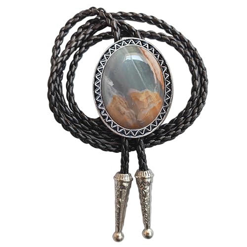 Image of Turquoise Agate Granite BOLO Tie for Men Women Leather Wedding Necklace Western Cowboy Necktie