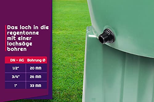 GASMIS Regentonnendurchführung Fassdurchführung 1/2 Zoll AG - Tankdurchführung mit Hahnverbinder, 1 Stück