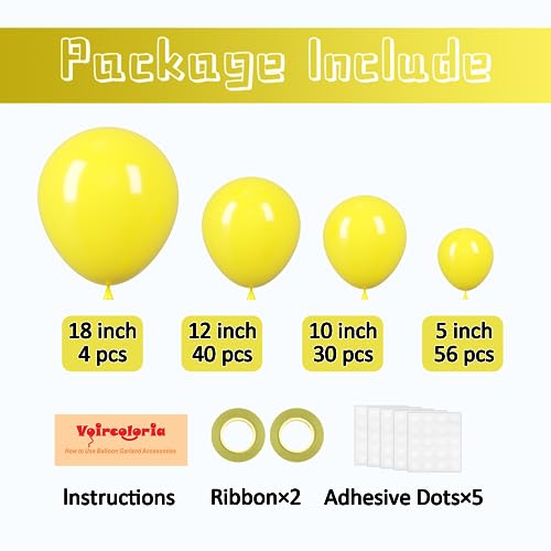 Image of Voircoloria 130pcs Yellow Balloons Different Sizes 18 inch 12 inch 10 inch 5 inch Party Latex Balloons for Boys Girls Birthday Baby Shower Gender Reveal Wedding Sunflower Party Decorations