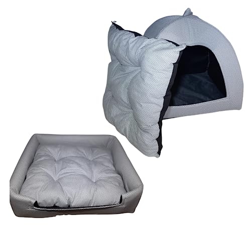 Cama Pet 2x1 Casinha Cabana Toca Iglu Cães Gato Chevron M