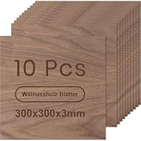ROWOOD Sperrholzplatte 3mm 300x300mm 10Stück Walnuss holzplatte Zuschnitt Nach Maß Unbehandeltes Bastelhölzer Holz für Modellbau Laserschnit Laser Gravur Holz Brennen Malerei CNC