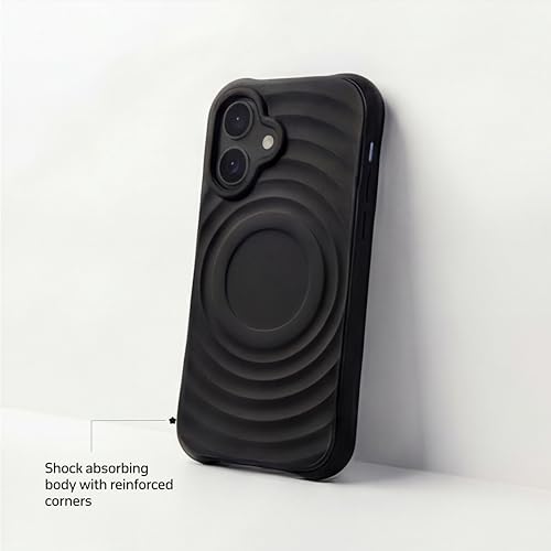Image of amazon basics Shockproof Case for iPhone 16 | Ripple Pattern | Camera Protection | Protective Cover with Enhanced Grip & Wireless Charging Support - Black