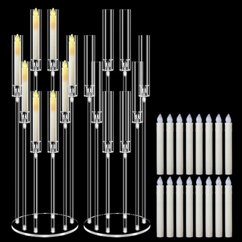 2 Sets 8 Arm Acrylic Candle Holder with Candles, Mjkeomo 38.5'' Tall Candelabra Centerpieces for Tables Clear Candlesticks Holder for Housewarming Gift Fireplace Dinner Halloween Christmas Decor by Mjkeomo - Used condition - US$64.70