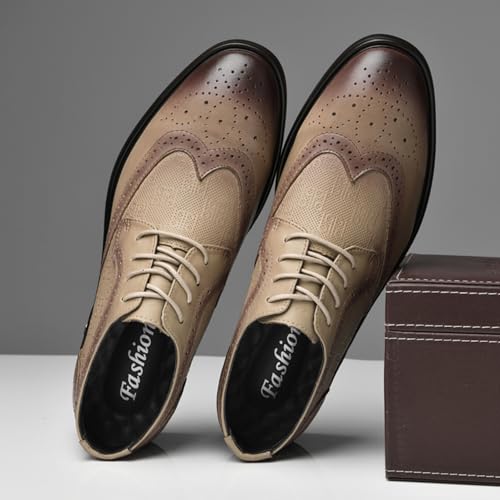 Men's Dress Shoes Two Tone Cowhide Leather Oxford Shoes with Brogue Details for Formal Business and Wedding - Derby Style4