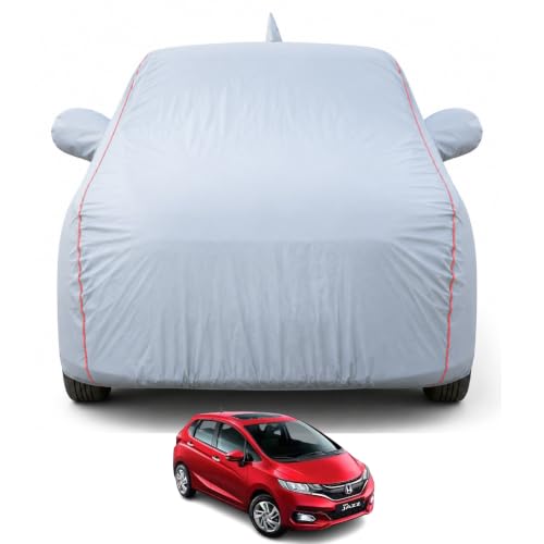 Image of Premium Car Cover for Jazz 2009-2014 Models | Waterproof, UV & Dust Protection | Mirror & Antenna Pocket | Triple Stitched, Soft Inner Lining, Belt & Buckle (Dark Grey)