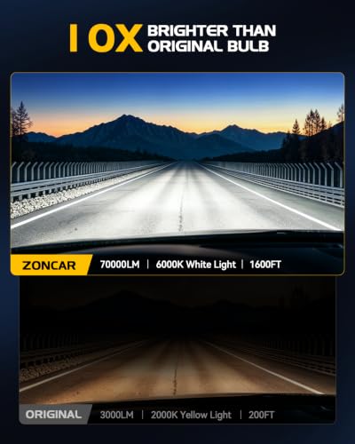 Image of 9005 LED Bulb, 70000LM 1000% Super Bright HB3 Led Bulb, 6000K Cool White 9005 /HB3 Light Bulbs, Long-Term Extended Lifespan with Smart IC, Pack of 2
