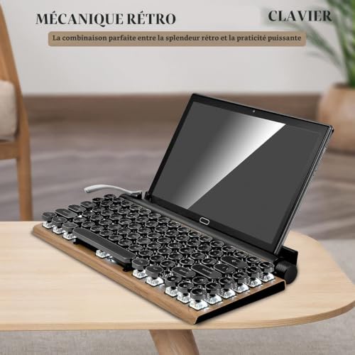 Leapiture Clavier Mécanique Vintage sans Fil, Luminosité Réglable, Clavier de Machine à Écrire, Clapet Mécanique de Style Rétro Au Design Unique, Idéal pour L'étude Et Le Bureau – vue 2