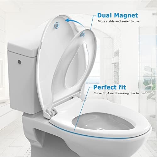 Elongated Toilet Seat with Built in Potty Training Seat, Potty Training Toilet Seat for Toddlers, Magnetic Kids Seat and Cover, Slow Close and Never Loosen, Fits both Adult and Child, White, 19" — 사진 6