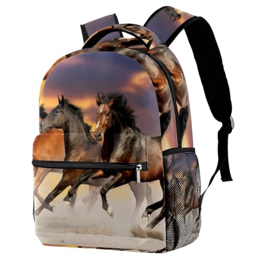 Sac à dos d'école trois chevaux multicolore pour ado et fille 29x20x40cm