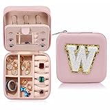 MODENGKONGJIAN Travel Jewelry Case for Women Fashion, Ring Necklace Earring Jewelry Holder Organizer Box, Small Portable Jewellery Storage, Initial W