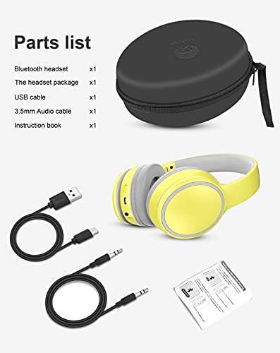 Rockpapa E9 Kids Bluetooth Headphones, Kids Wireless Headphones Over Ear, Hi-Fi Stereo Foldable Wireless Wired Headphones with Mic for School Travel Tablet PC TV (Yellow Grey)