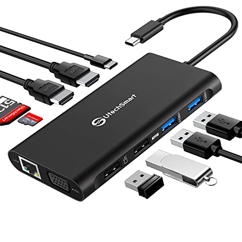 Dockingstation Laptop 3 monitore, 11-1 Typ C Hub mit 2 HDMI, VGA, PD3.0, SD TF Card Slot, 4 USB Ports USB-C Adapter Kompatibel für MacBook & Windows (UCN3270-Black)
