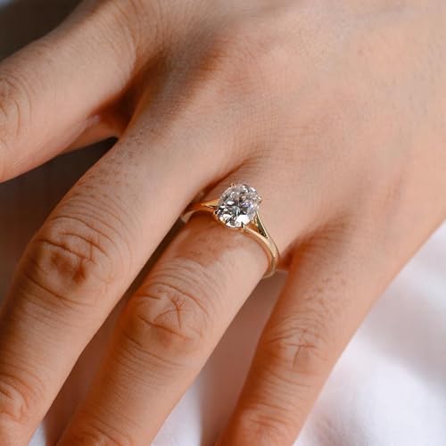 Solid Gold Split Shank Oval Cut Moissanite Engagement Ring, Solitaire Promise Ring, Minimalist Proposal Ring, Birthday Gift for Women Wife3