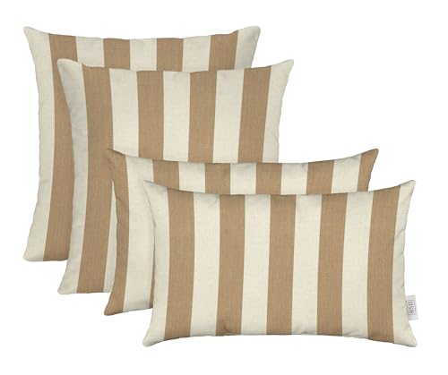RSH DECOR Indoor Outdoor Sunbrella Set of 4 Throw Pillows - 2 Square 17x17 & 2 Lumbar 20x12 - Maxim Heather Beige - Made in USA