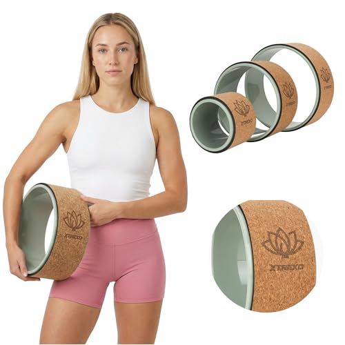 XTREXOKraj 3-in-1 Yoga Rad Set für Rücken & Dehnung – Yogarad – Naturkork & PP – 32/26/16 cm Olivgrün – für Yoga, Pilates & Anfänger